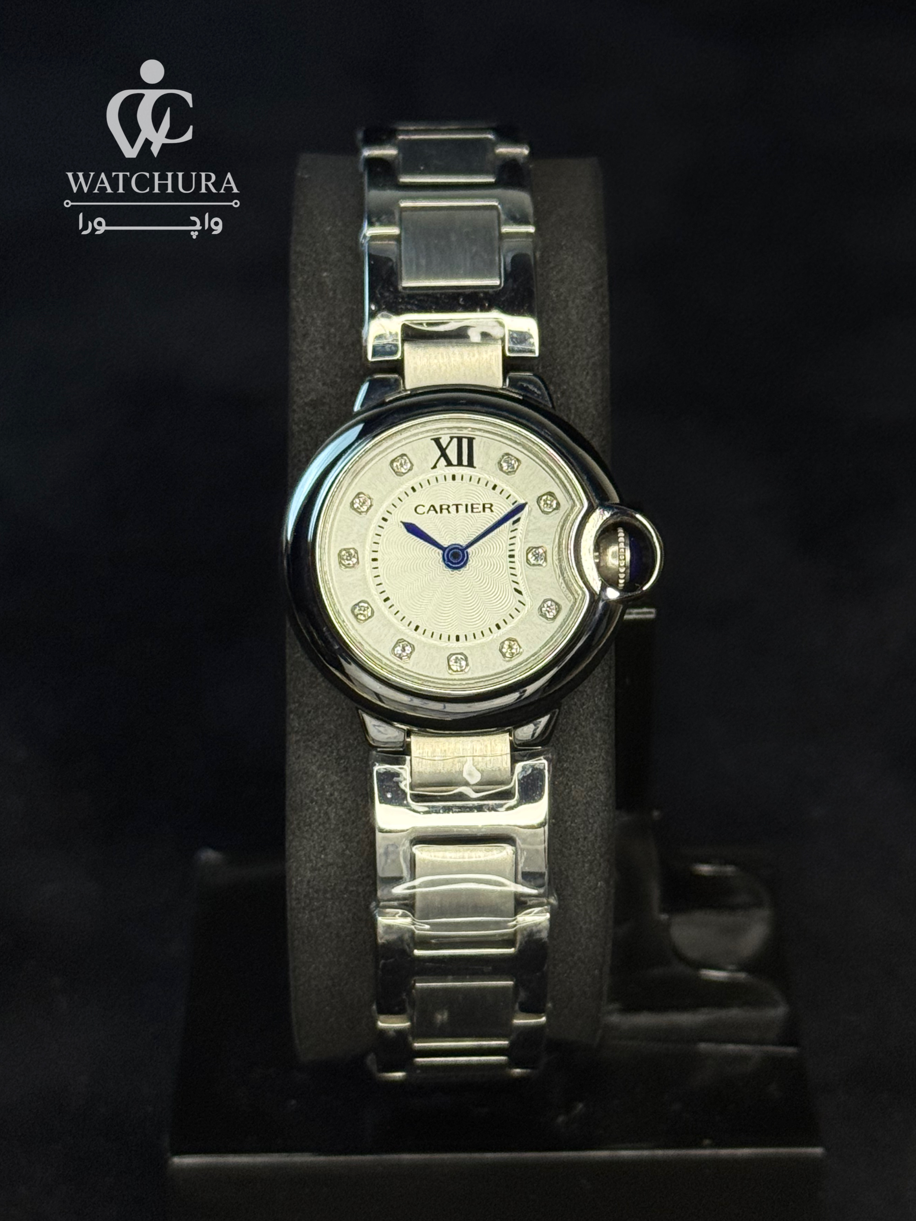 ساعت مچی زنانه کارتیه بالون بلو استیل نگین‌دار