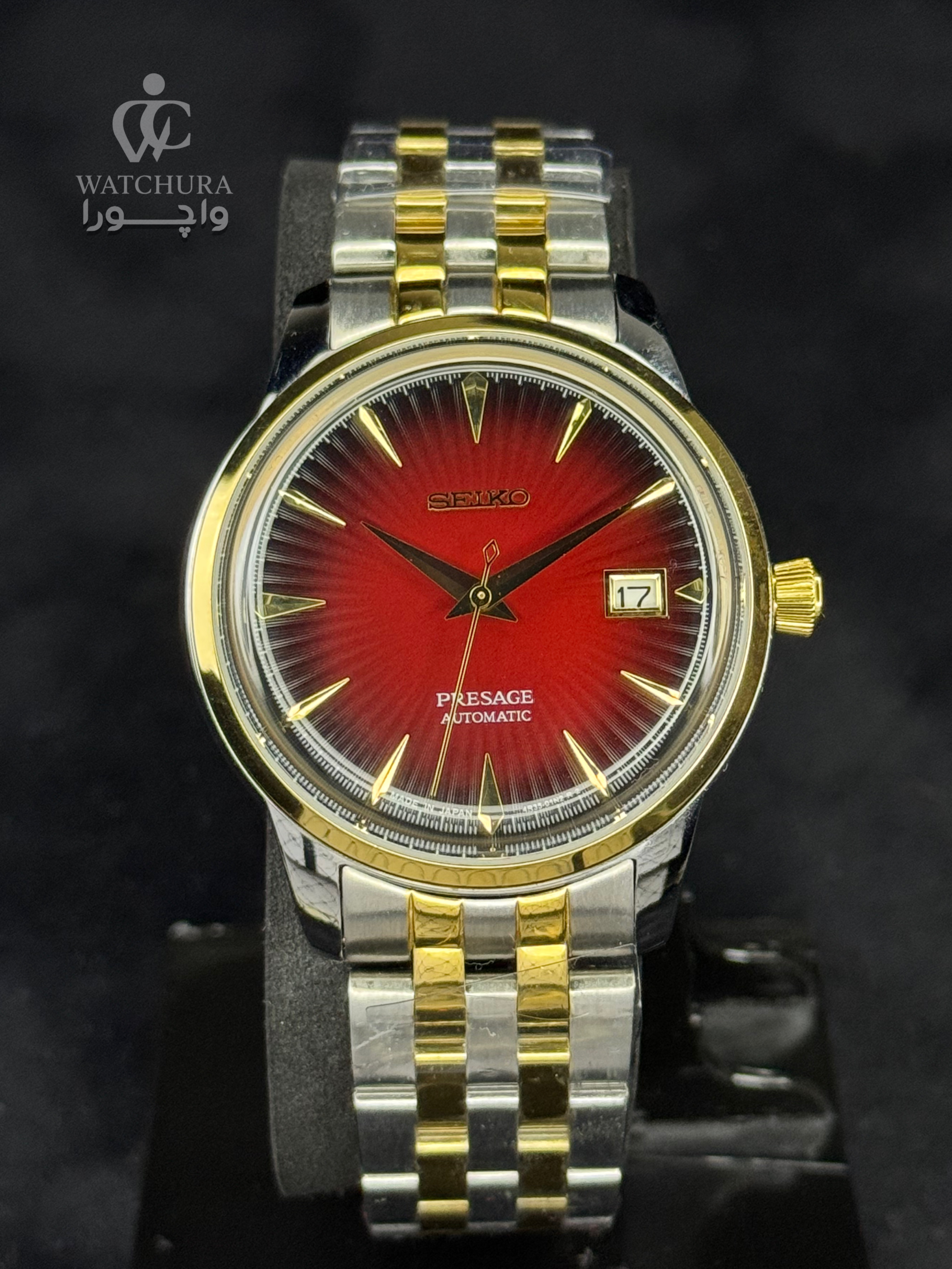 ساعت مچی مردانه سیکو پرسژ اتوماتیک دو رنگ صفحه شرابی