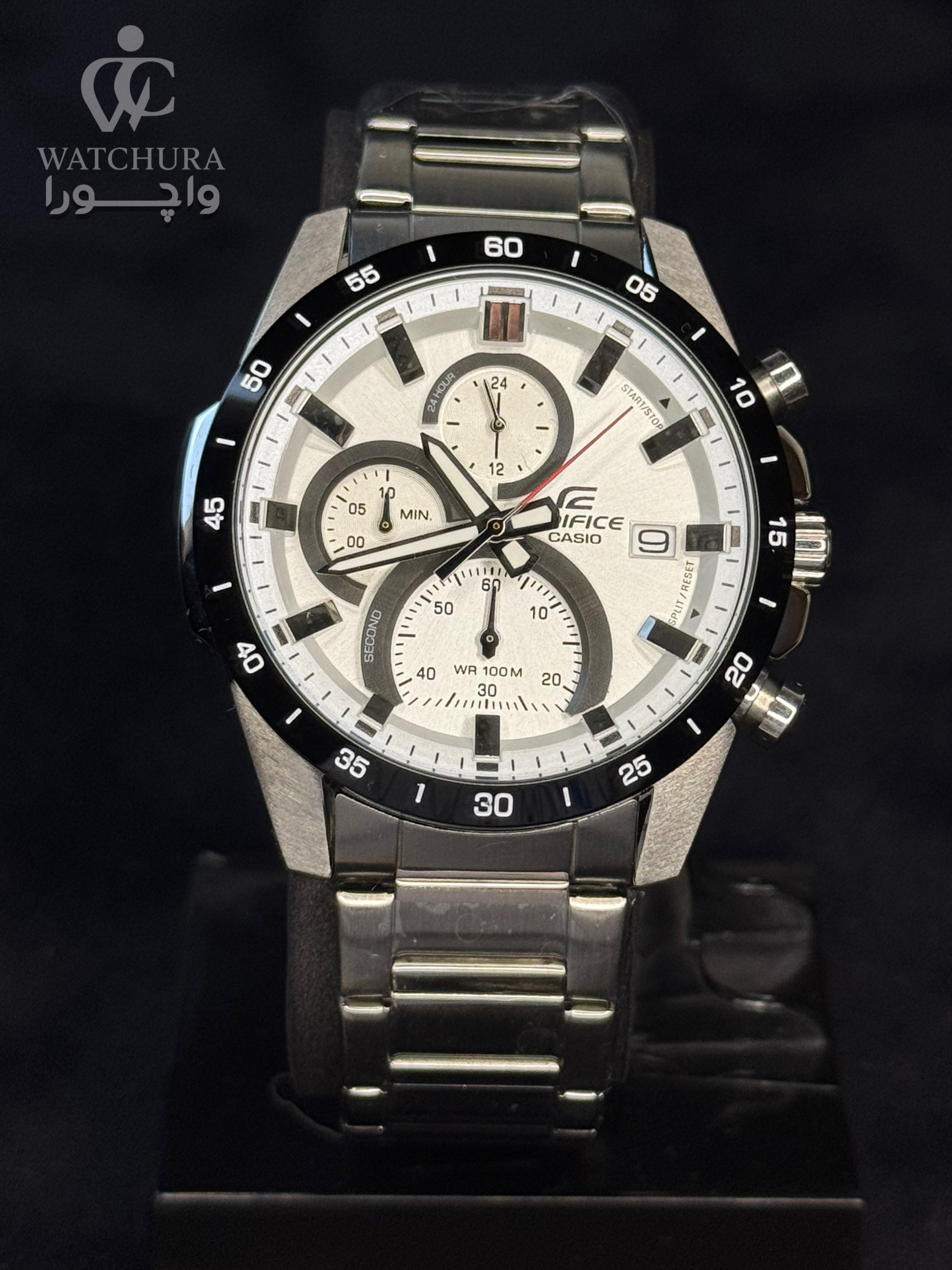 ساعت مچی مردانه کاسیو ادیفایس کرنوگراف صفحه سفید/نقره‌ای