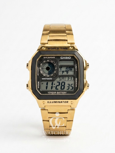 ساعت مردانه دیجیتالی کاسیو Casio جهان نما - بند استیل طلایی