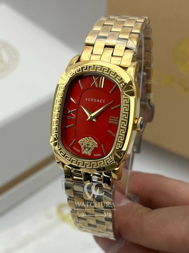 ساعت مچی زنانه ورساچه کوچر _ versace couture طلایی صفحه قرمز