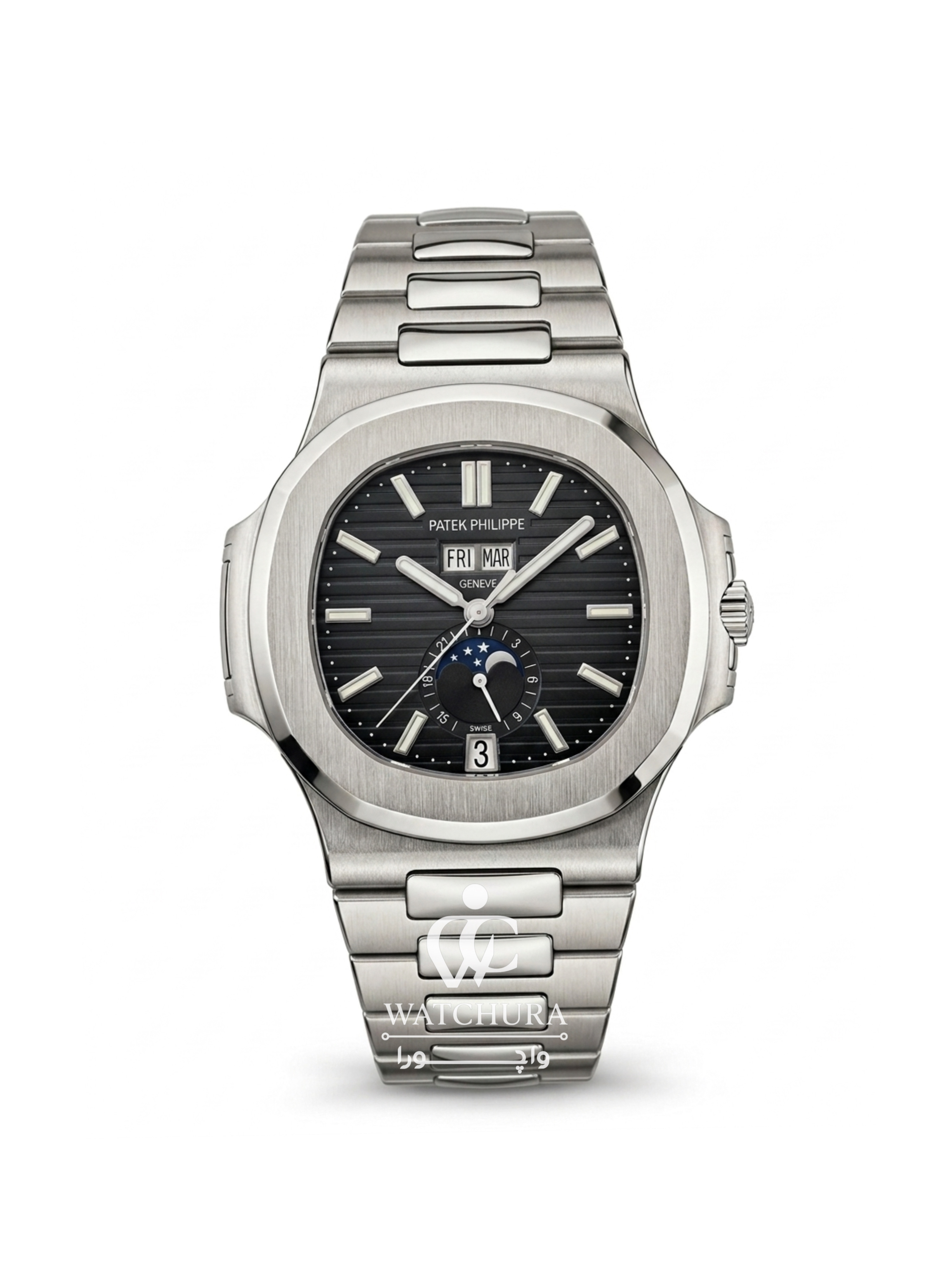 ساعت مچی مردانه اتوماتیک پتک فیلیپ ناتیلوس – Patek Philippe Nautilus صفحه مشکی