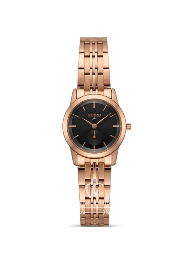 ست ساعت مچی سیکو پلاس کوارتز - تمام رزگلد صفحه مشکی - Seiko Plus