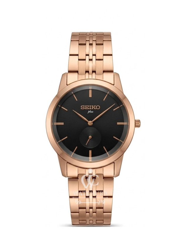 ست ساعت مچی سیکو پلاس کوارتز - تمام رزگلد صفحه مشکی - Seiko Plus