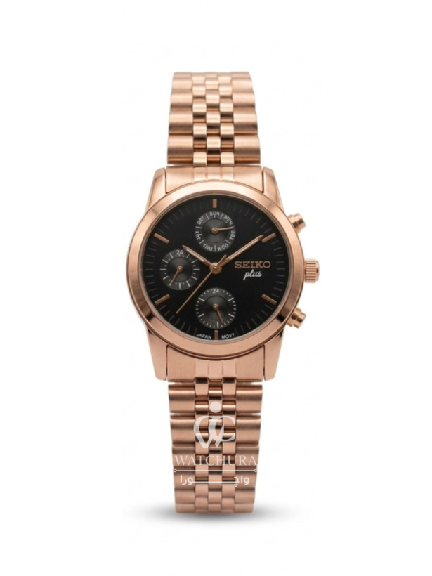 ساعت مچی سیکو پلاس کرنوگراف - رزگلد با صفحه مشکی - Seiko Plus