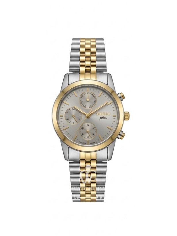 ساعت مچی سیکو پلاس کرنوگراف - سیلور-طلایی با صفحه طوسی - Seiko Plus