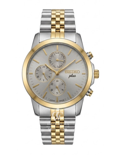 ساعت مچی سیکو پلاس کرنوگراف - سیلور-طلایی با صفحه طوسی - Seiko Plus