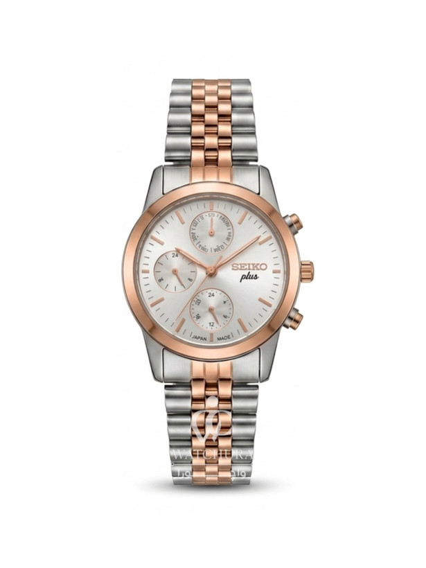 ساعت مچی سیکو پلاس کرنوگراف - سیلور-رزگلد با صفحه سیلور - Seiko Plus