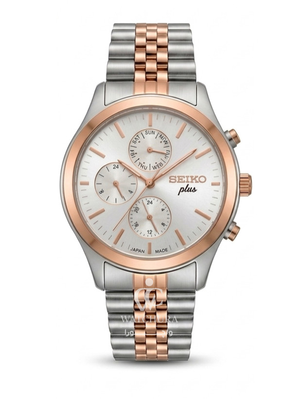 ساعت مچی سیکو پلاس کرنوگراف - سیلور-رزگلد با صفحه سیلور - Seiko Plus