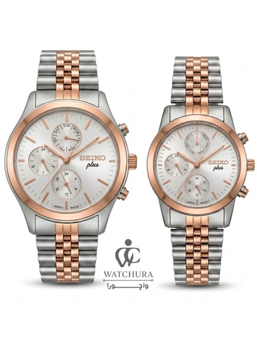 ساعت مچی سیکو پلاس کرنوگراف - سیلور-رزگلد با صفحه سیلور - Seiko Plus