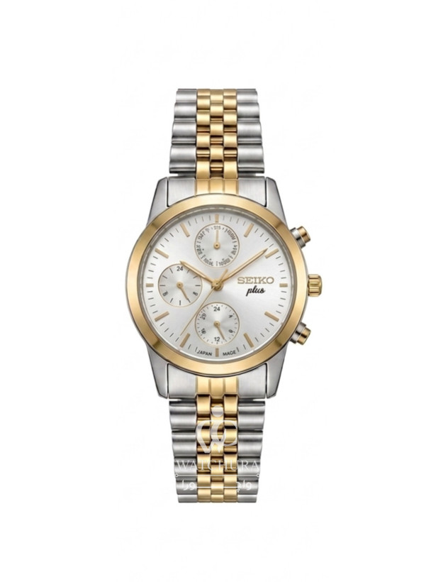 ساعت مچی سیکو پلاس کرنوگراف - سیلور طلایی با صفحه سیلور - Seiko Plus