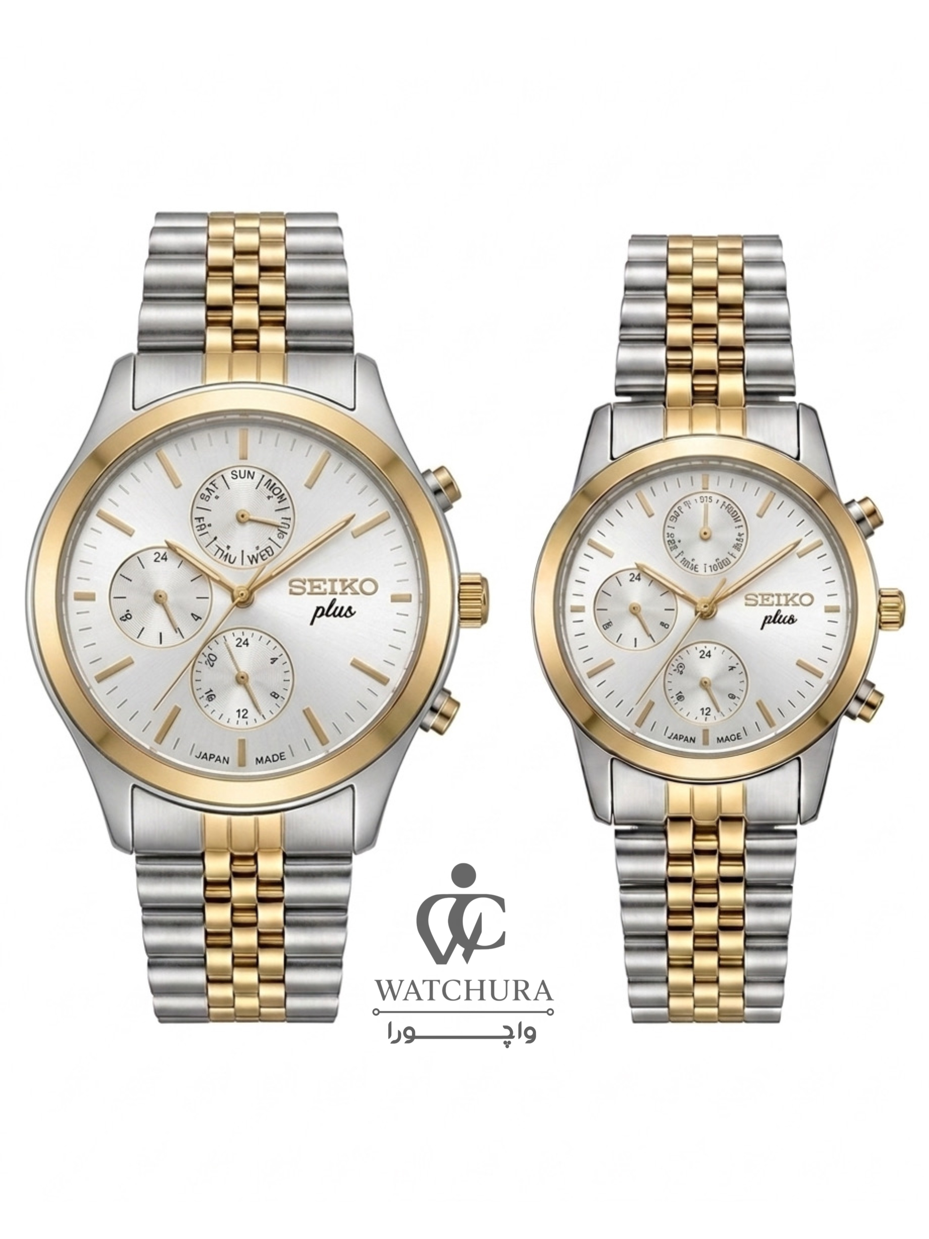 ساعت مچی سیکو پلاس کرنوگراف - سیلور طلایی با صفحه سیلور - Seiko Plus