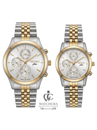 ساعت مچی سیکو پلاس کرنوگراف - سیلور طلایی با صفحه سیلور - Seiko Plus