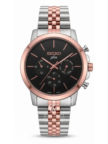 ساعت مچی مردانه سیکو پلاس کرنوگراف دو رنگ سیلور-رزگلد صفحه مشکی - Seiko Plus