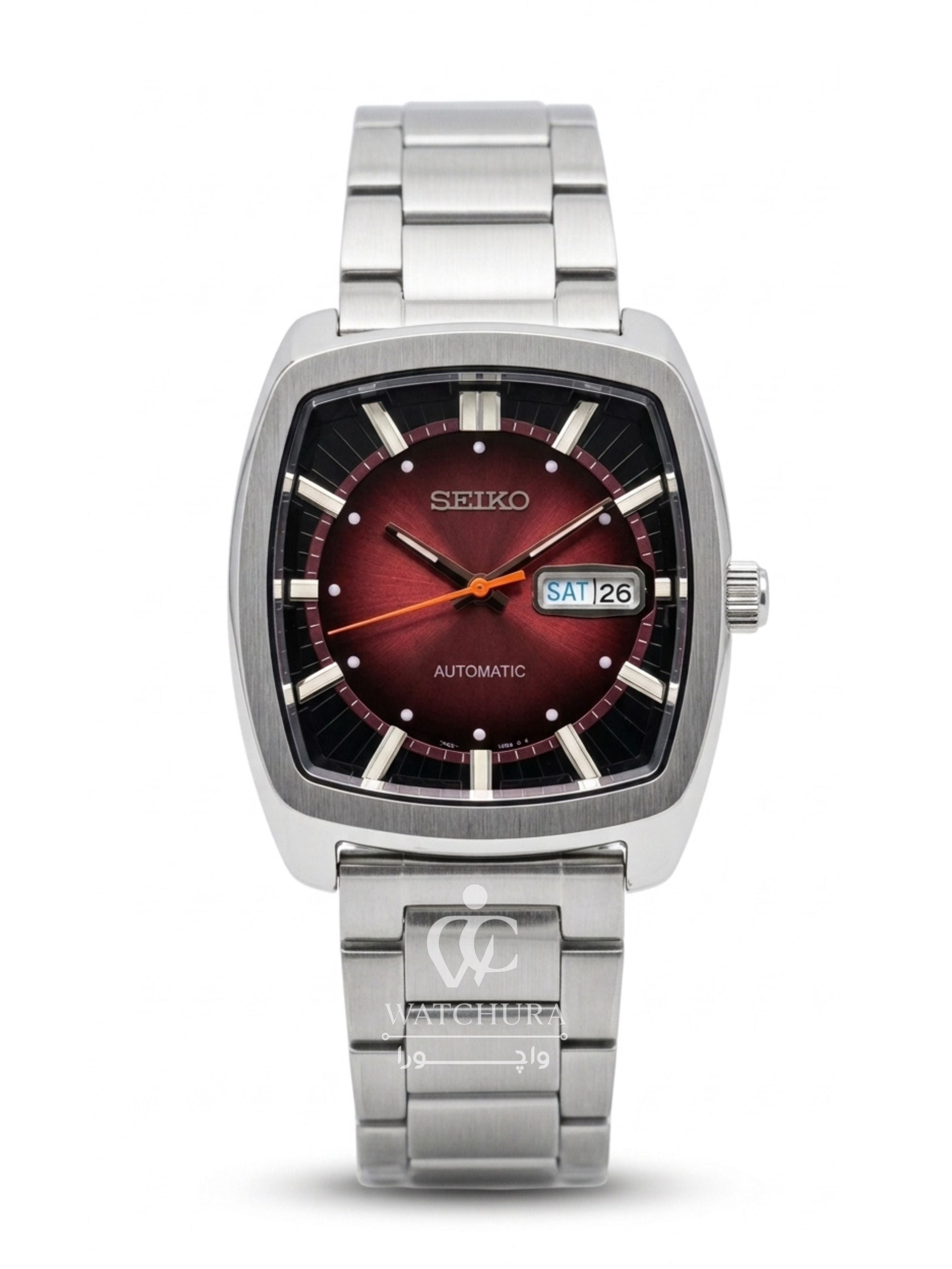 ساعت مچی مردانه اتوماتیک سیکو ریکرفت بند فلزی - Seiko Recraft - صفحه قرمز شرابی