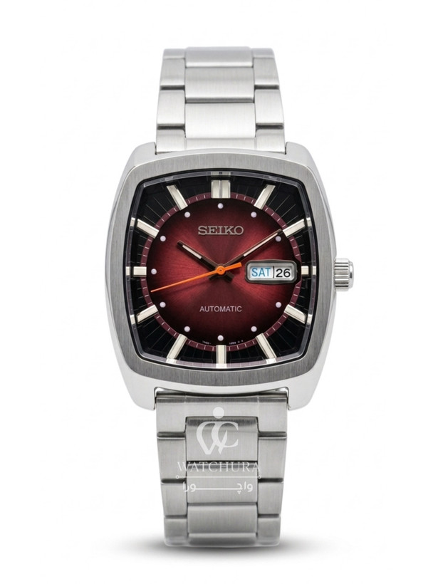 ساعت مچی مردانه اتوماتیک سیکو ریکرفت بند فلزی - Seiko Recraft - صفحه قرمز شرابی