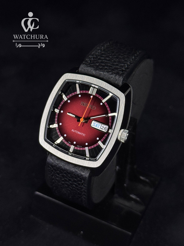 ساعت مچی مردانه اتوماتیک سیکو ریکرفت بند چرمی مشکی - Seiko Recraft - صفحه قرمز شرابی