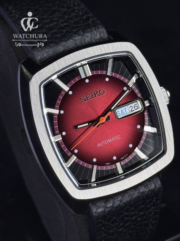 ساعت مچی مردانه اتوماتیک سیکو ریکرفت بند چرمی مشکی - Seiko Recraft - صفحه قرمز شرابی